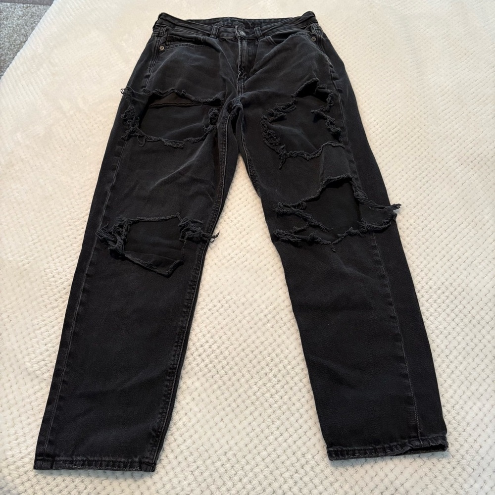 American Eagle Outfitters Black Distressed Straight Jeans